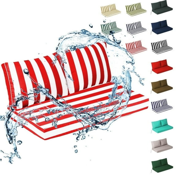 Outdoor Loveseat Cushions Set 48" x 24" Water Repellent & Fadeness Patio Furniture Cushions with Removable Cover and Ties, Patio Love Seat Sofa Cushions for Porch Garden Chair(Red white)