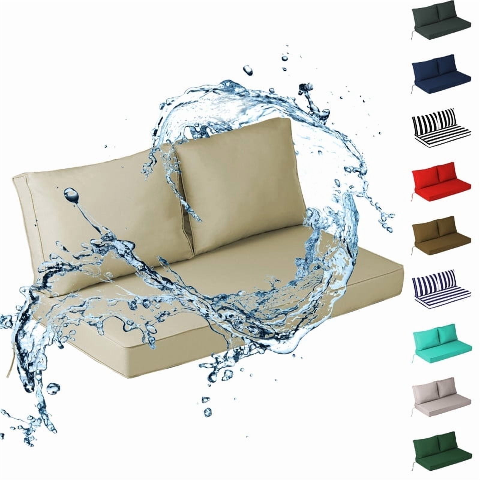 Outdoor Loveseat Cushions Set 48" x 24" Water Repellent & Fadeness Patio Furniture Cushions with Removable Cover and Ties, Patio Love Seat Sofa Cushions for Porch Garden Chair（Beige）