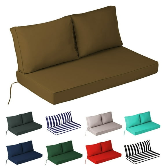 Outdoor Loveseat Cushions Set 48" x 24" Water Repellent & Fadeness Patio Furniture Cushions with Removable Cover and Ties, Patio Love Seat Sofa Cushions for Porch Garden Chair (Coffee)