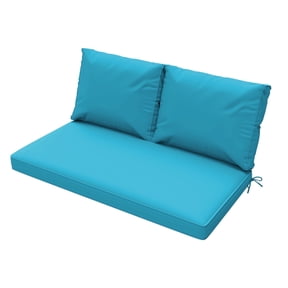Outdoor Loveseat Cushions Set 48x24, Water Resistant Patio Furniture Outside Chair Pad with Removable Cover for Wicker Sofa Couch Bench Swing Deep Seat. Blue