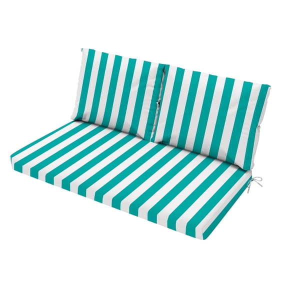 Outdoor Loveseat Cushions Set 48x24, Water Resistant Patio Furniture Outside Chair Pad with Removable Cover for Wicker Sofa Couch Bench Swing Deep Seat. Stripe-Lake Blue