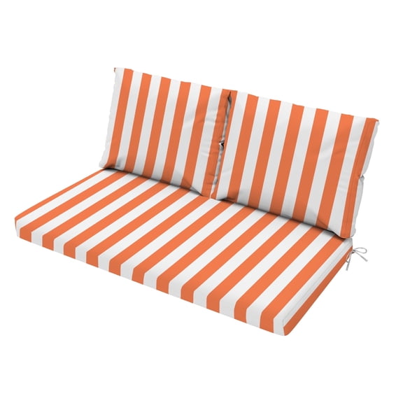 Outdoor Loveseat Cushions Set 48x24, Waterproof Patio Furniture Outside Chair Pad with Removable Cover for Wicker Sofa Couch Bench Swing Deep Seat. Stripe-Orange