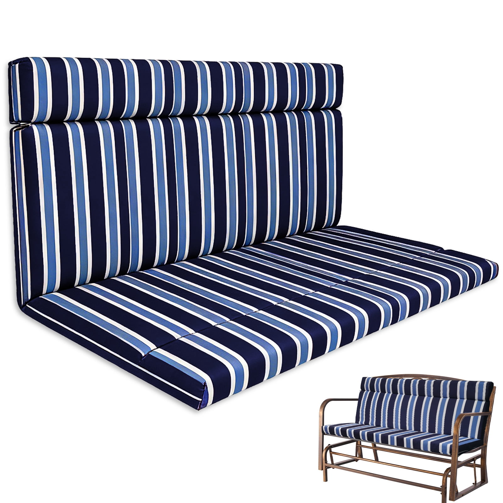 Outdoor Loveseat Glider Cushion 42”x48” Waterproof Patio Seat Pad for Bench, Swing & Furniture, Purple and Blue Stripes,1PCS