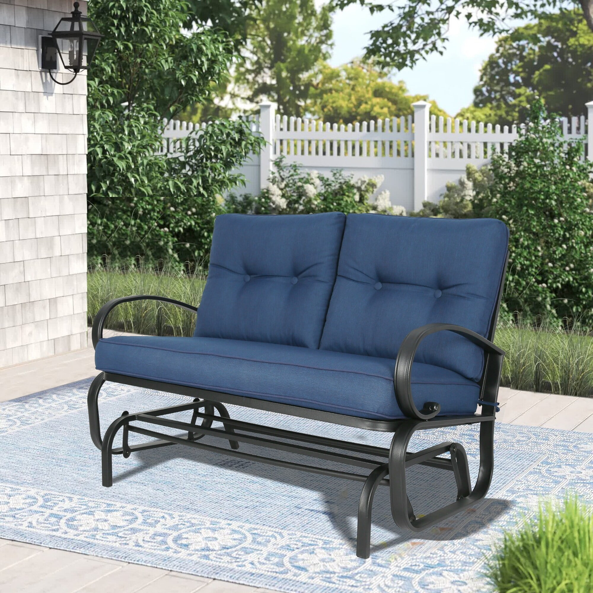 Outdoor Loveseat Patio Swing Glider Bench Chair with Cushion Navy