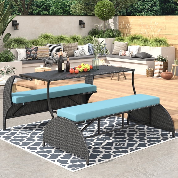 Outdoor Loveseat Set | Converts for Lawn Parties | Made of HDPE, Iron and Polyester Cushions | Solves Outdoor Seating and Table Needs