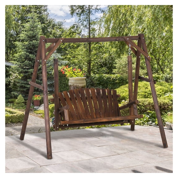 Outdoor Loveseat Swing - 6.5' 2-Person Solid Wood Patio Swing - Rustic Brown