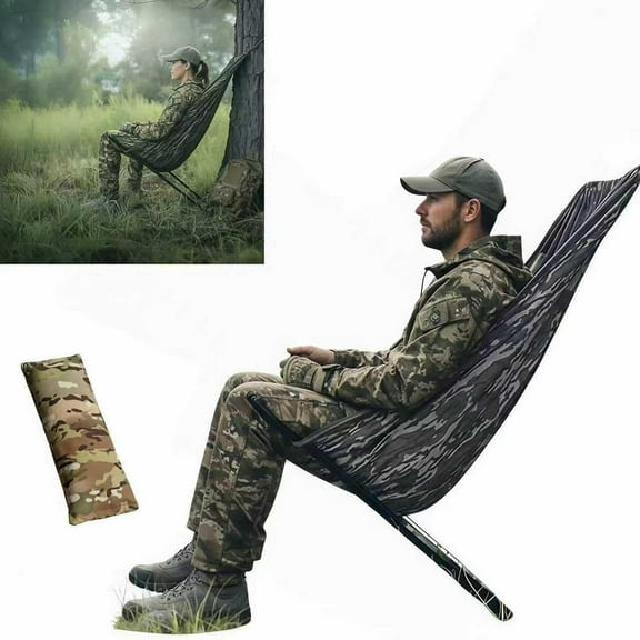 Outdoor Low Down Hunting Seat – Tree Seat Portable Folding Hammock Chair for Hunting – Lightweight & Quiet Hunting Tree Stand Seat Blind Chair Quick Setup for Deer Turkey Duck Hunting and Camping(GN)