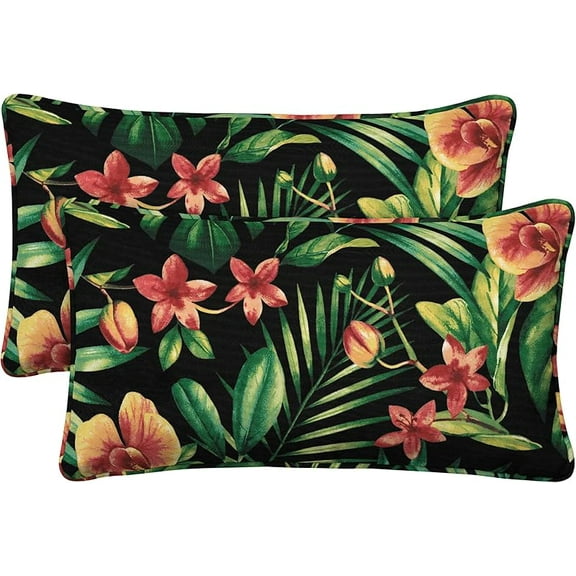 Outdoor Lumbar Pillow 2-Pack, 22 x 12, Stripe Blue & Beige Throw Pillows for Patio Furniture