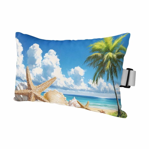 Outdoor Lumbar Pillow for Chaise Lounge Chair 1 Pack Beach Starfish Palm Tree Decorative Headrest Pillow with Adjustable Strap Summer Blue Sky Cushion for Patio Recliner Office Sofa 12x20in