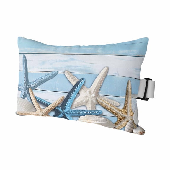 Outdoor Lumbar Pillow for Chaise Lounge Chair 1 Pack Beach Starfish Shell Decorative Headrest Pillow with Adjustable Strap Blue Stripes Cushion for Patio Recliner Office Sofa 11x16in
