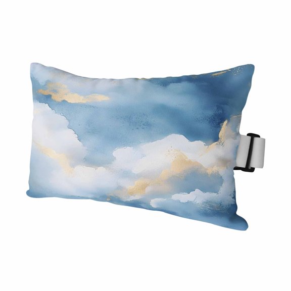 Outdoor Lumbar Pillow for Chaise Lounge Chair 1 Pack Blue Marble Decorative Headrest Pillow with Adjustable Strap Gold Abstract Cloud Cushion for Patio Recliner Office Sofa 11x16in