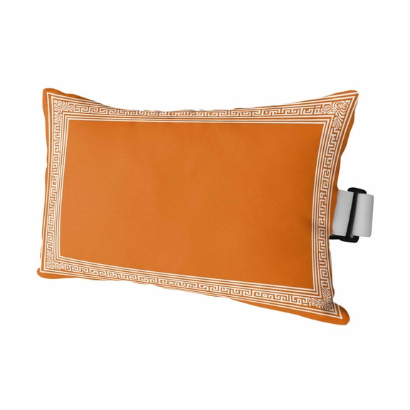 Outdoor Lumbar Pillow for Chaise Lounge Chair 1 Pack Coral Orange Greek Key Pattern Decorative Headrest Pillow with Adjustable Strap Geometric Modern Cushion for Patio Recliner Office Sofa 11x16in