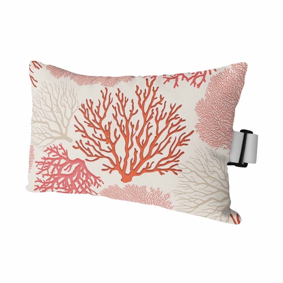 Outdoor Lumbar Pillow for Chaise Lounge Chair 1 Pack Coral Pink Red Decorative Headrest Pillow with Adjustable Strap Coastal Nautical Ocean Beach Cushion for Patio Recliner Office Sofa 11x16in