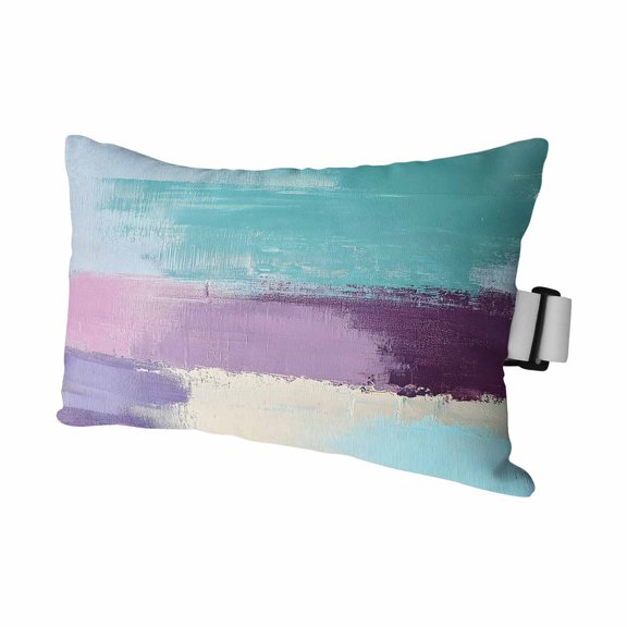 Outdoor Lumbar Pillow for Chaise Lounge Chair 1 Pack Cyan Purple Decorative Headrest Pillow with Adjustable Strap Abstract Art Cushion for Patio Recliner Office Sofa 11x16in