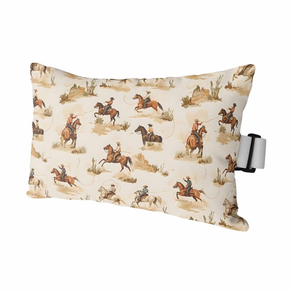 Outdoor Lumbar Pillow for Chaise Lounge Chair 1 Pack Farmhouse Western Decorative Headrest Pillow with Adjustable Strap Cowboy Desert Horse Print Cushion for Patio Recliner Office Sofa 12x20in
