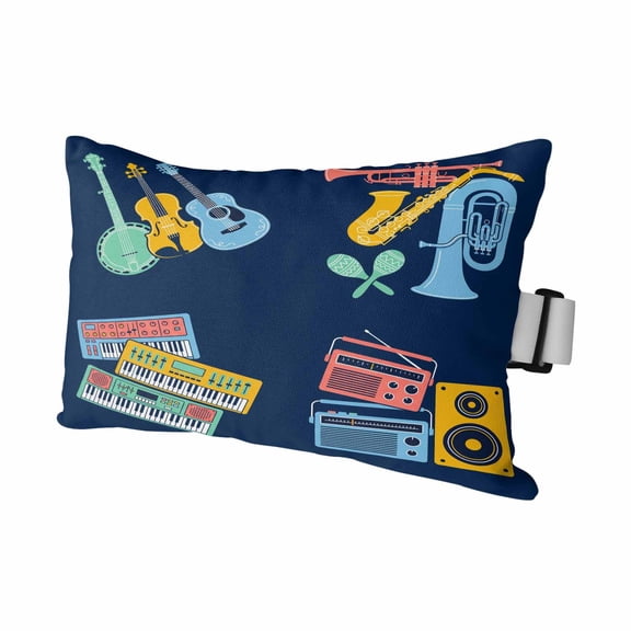 Outdoor Lumbar Pillow for Chaise Lounge Chair 1 Pack Musical Instruments Headrest Pillow with Adjustable Strap Guitars Electronic Keyboard Navy Blue Cushion for Patio Recliner Office Sofa 11x16in