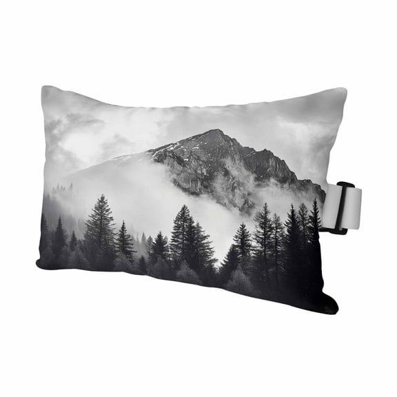 Outdoor Lumbar Pillow for Chaise Lounge Chair 1 Pack Pine Forest Mountain Decorative Headrest Pillow with Adjustable Strap Black White Cushion for Patio Recliner Office Sofa 11x16in