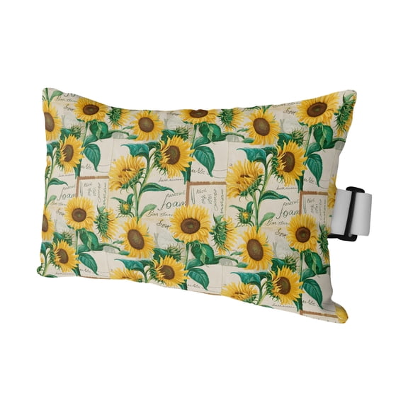 Outdoor Lumbar Pillow for Chaise Lounge Chair 1 Pack Sunflower Decorative Headrest Pillow with Adjustable Strap Yellow Floral Branch Vintage Text Cushion for Patio Recliner Office Sofa 11x16in