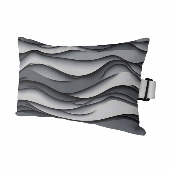 Outdoor Lumbar Pillow for Chaise Lounge Chair 1 Pack Water Ripple Decorative Headrest Pillow with Adjustable Strap Grey White Black Cushion for Patio Recliner Office Sofa 11x16in