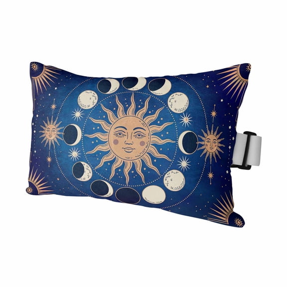 Outdoor Lumbar Pillow for Chaise Lounge Chair 11x16in Celestial Sun and Moon Decorative Headrest Pillow with Adjustable Strap Blue Starry Galaxy Boho Cushion for Patio Recliner Office Sofa