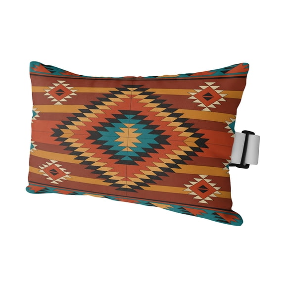 Outdoor Lumbar Pillow for Chaise Lounge Chair 11x16in Orange Aztec Decorative Headrest Pillow with Adjustable Strap Vintage Tribe Southwest Style Cushion for Patio Recliner Office Sofa