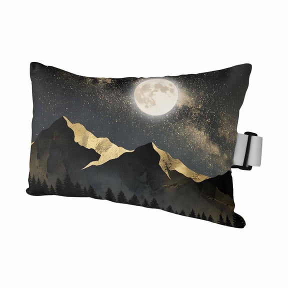Outdoor Lumbar Pillow for Chaise Lounge Chair 11x16in Rustic Moon Night Decorative Headrest Pillow with Adjustable Strap Nature Dark Peaks Pine Trees Gold Stars Cushion for Patio Recliner Office Sofa