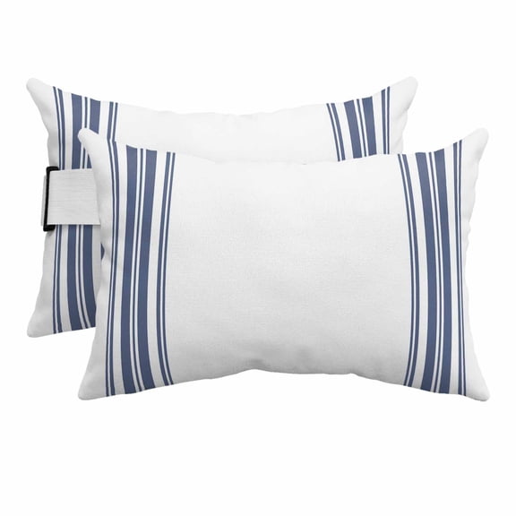Outdoor Lumbar Pillow for Chaise Lounge Chair 2 Pack Blue White Farmhouses Stripes Decorative Headrest Pillow with Adjustable Strap Modern Minimalist Cushion for Patio Recliner Office Sofa 12x20in