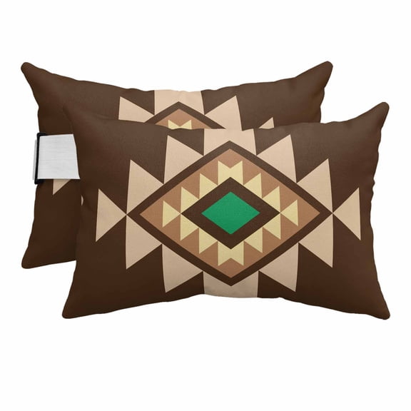 Outdoor Lumbar Pillow for Chaise Lounge Chair 2 Pack Brown Aztec Decorative Headrest Pillow with Adjustable Strap Boho Western Tribal Pattern Cushion for Patio Recliner Office Sofa 12x20in