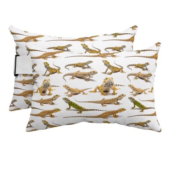 Outdoor Lumbar Pillow for Chaise Lounge Chair 2 Pack Cartoon Lizards Decorative Headrest Pillow with Adjustable Strap Reptiles Animals Cushion for Patio Recliner Office Sofa 12x20in