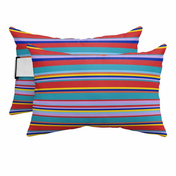 Outdoor Lumbar Pillow for Chaise Lounge Chair 2 Pack Mexican Serape Colorful Stripes Decorative Headrest Pillow with Adjustable Strap Boho Style Striped Cushion for Patio Recliner Office Sofa 11x16in