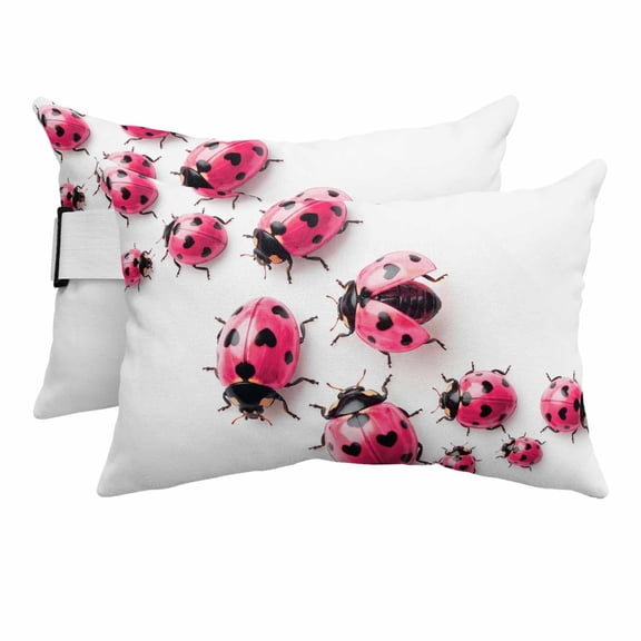 Outdoor Lumbar Pillow for Chaise Lounge Chair 2 Pack Nature Pink Ladybug Colony Decorative Headrest Pillow with Adjustable Strap Country Modern Simple Insects Cushion for Patio Recliner Office Sofa