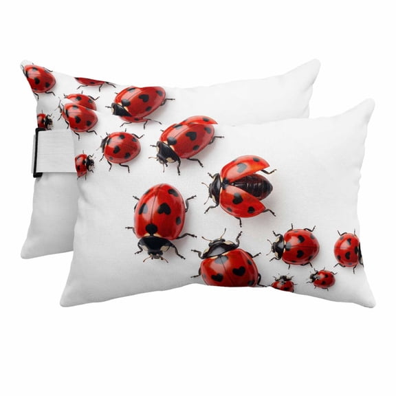 Outdoor Lumbar Pillow for Chaise Lounge Chair 2 Pack Nature Red Ladybug Colony Headrest Pillow with Adjustable Strap Country Modern Simple Insects Cushion for Patio Recliner Office Sofa 11x16in
