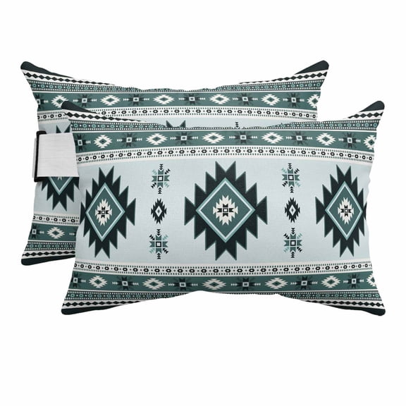Outdoor Lumbar Pillow for Chaise Lounge Chair 2 Pack Teal Bohemian Decorative Headrest Pillow with Adjustable Strap Southwest Tribal Aztec Geometric Cushion for Patio Recliner Office Sofa