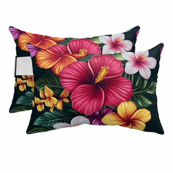 Outdoor Lumbar Pillow for Chaise Lounge Chair 2 Pack Vivid Flower Leaf Decorative Headrest Pillow with Adjustable Strap Floral Background Cushion for Patio Recliner Office Sofa 12x20in
