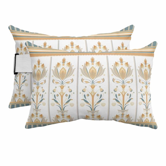 Outdoor Lumbar Pillow for Chaise Lounge Chair 2 Pack Yellow Bohemian Flower Decorative Headrest Pillow with Adjustable Strap Tribe Boho Aztec Cushion for Patio Recliner Office Sofa 12x20in