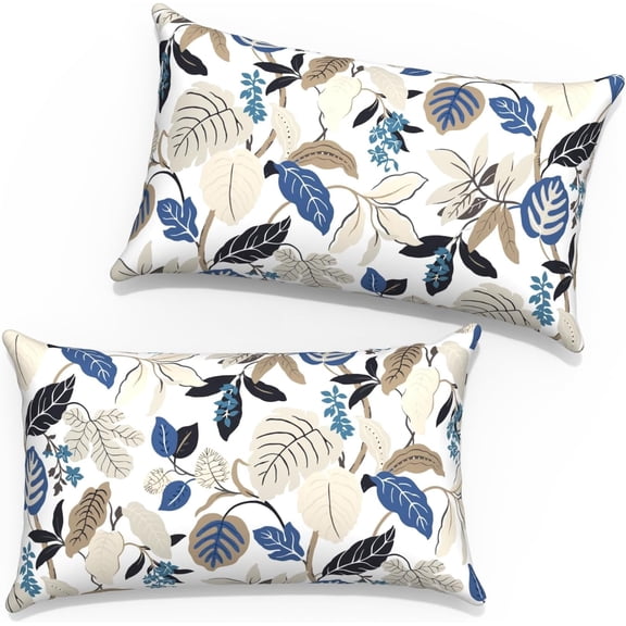 Outdoor Lumbar Pillow Covers 12\u201dx20\u201d, Rectangle Throw Pillow Covers for Patio Furniture, Decorative Lumbar Cushion Case for Garden Balcony Couch Office Chair, Pack of 2, Breeze Leaves Beige