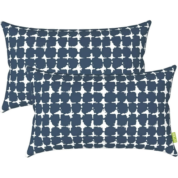 Outdoor Lumbar Pillow Covers 12 x 20 Inch, Patio Fluffy Pillow Cases ONLY, 2 Pack Water-Repellent Lumbar Cushion Cases for Home Patio Garden Sofa Bed Furniture Ornament, Tie-dye Navy