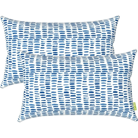 Outdoor Lumbar Pillow Covers ONLY, Patio Decorative, Fluffy Fade-Resistant Cushion Cases for Home Balcony and Garden, 12x20 Inch, Pack of 2, Pebble Blue
