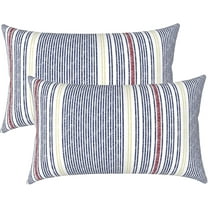 Outdoor Lumbar Pillow Covers Only Set of 2 Patio Decorative Pillow Cases, Water Repellent Lumbar Cushion Cases for Sofa, Patio Couch Garden Use, 12x20 Inch, Stripe Denim Blue