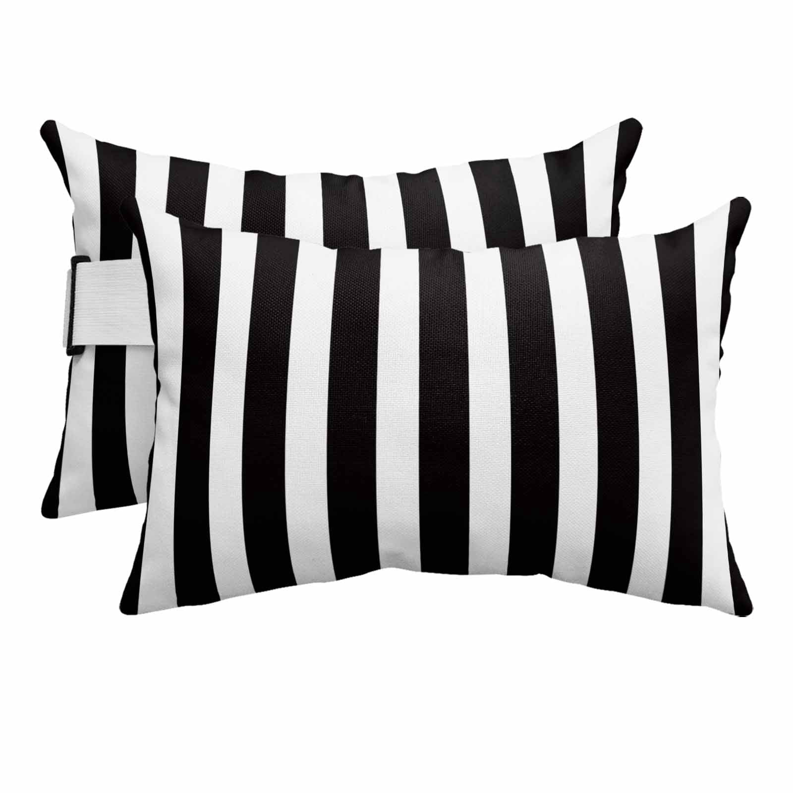 Outdoor Lumbar Pillow for Lounge Chair with Strap & Insert Black White ...