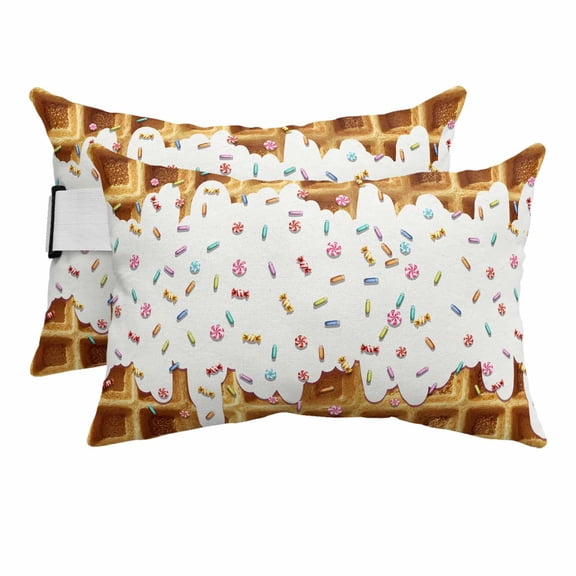 Outdoor Lumbar Pillow for Lounge Chair with Strap & Insert Creamy Sugar Waffles Recliner Head Pillow Set of 2 Delicious Desert Waterproof Headrest Patio Pillows for Beach Pool Office 11x16 Inch