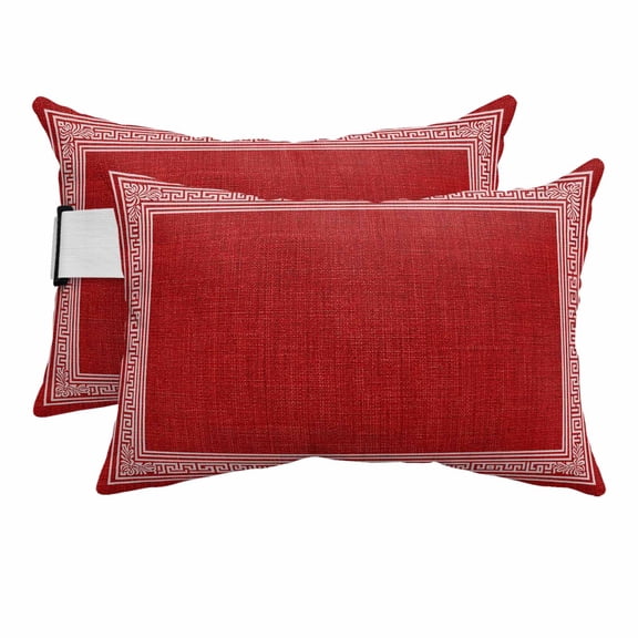Outdoor Lumbar Pillow for Lounge Chair with Strap & Insert Red Linen Key Design Recliner Head Pillow Set of 2 Geometric Back Print Waterproof Headrest Patio Pillows for Beach Pool Office 11x16 Inch