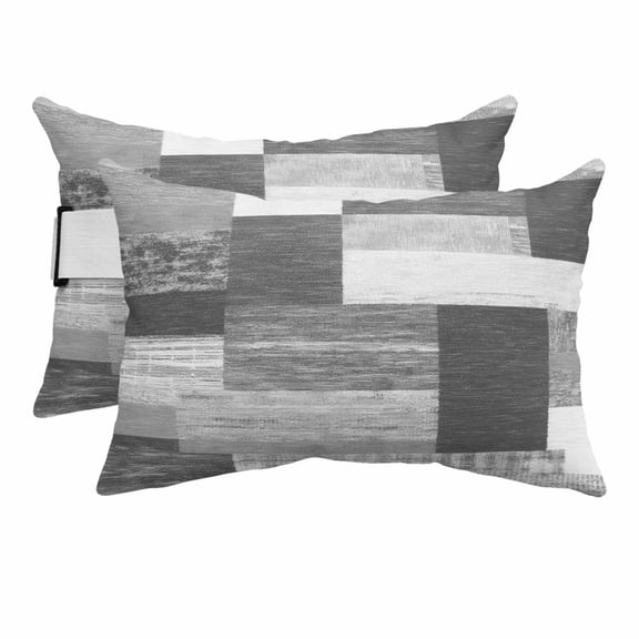 Outdoor Lumbar Pillow for Lounge Chair with Strap & Insert Rustic Gray Wood Plank Recliner Head Pillow Set of 2 Farmhouse Collage Block Waterproof Headrest Patio Pillows for Beach Office 11x16 Inch