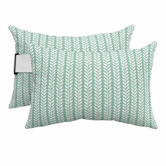 Outdoor Lumbar Pillow for Lounge Chair with Strap & Insert Teal Green Pinstripes Recliner Head Pillow Set of 2 Woven Denim Striped Waterproof Headrest Patio Pillows for Beach Pool Office 11x16 Inch
