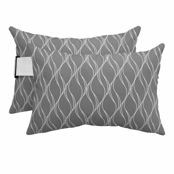 Outdoor Lumbar Pillows with Strap & Insert Abstract Sea Waves Lines Recliner Head Pillow Pack of 2 Gray Petal Pattern Waterproof Headrest Patio Lounge Chair Pillows for Beach Office 11x16 Inch