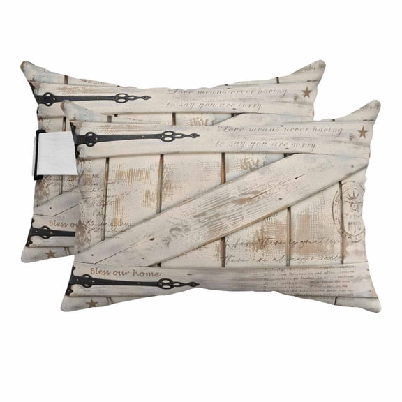 Outdoor Lumbar Pillows with Strap & Insert Barn Gate Recliner Head Pillow Pack of 2 Farmhouse Wood Grain Walls Door Waterproof Headrest Patio Lounge Chair Pillows for Beach Office 12x20 Inch