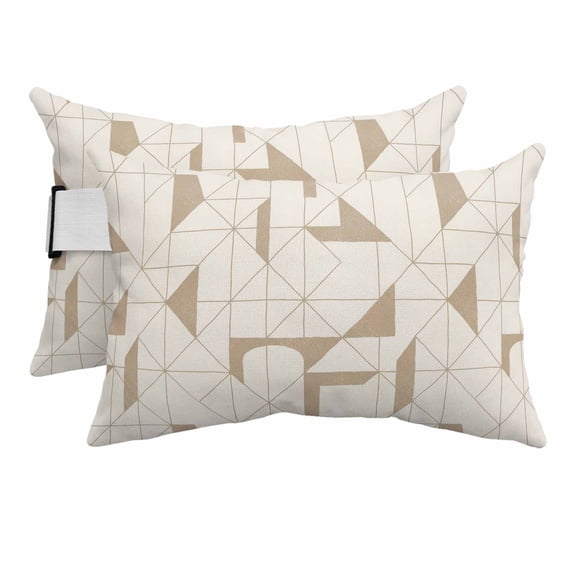 Outdoor Lumbar Pillows with Strap & Insert Beige Floating Broken Pieces Recliner Head Pillow Pack of 2 Geometric Check Lines Waterproof Patio Lounge Chair Pillows for Beach Office 11x16 Inch