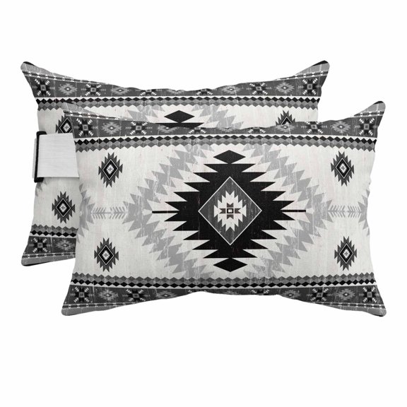 Outdoor Lumbar Pillows with Strap & Insert Black Bohemian Recliner Head Pillow Pack of 2 Aztec Boho Tribal Waterproof Headrest Patio Lounge Chair Pillows for Beach Office Chaise Chair 11x16 Inch
