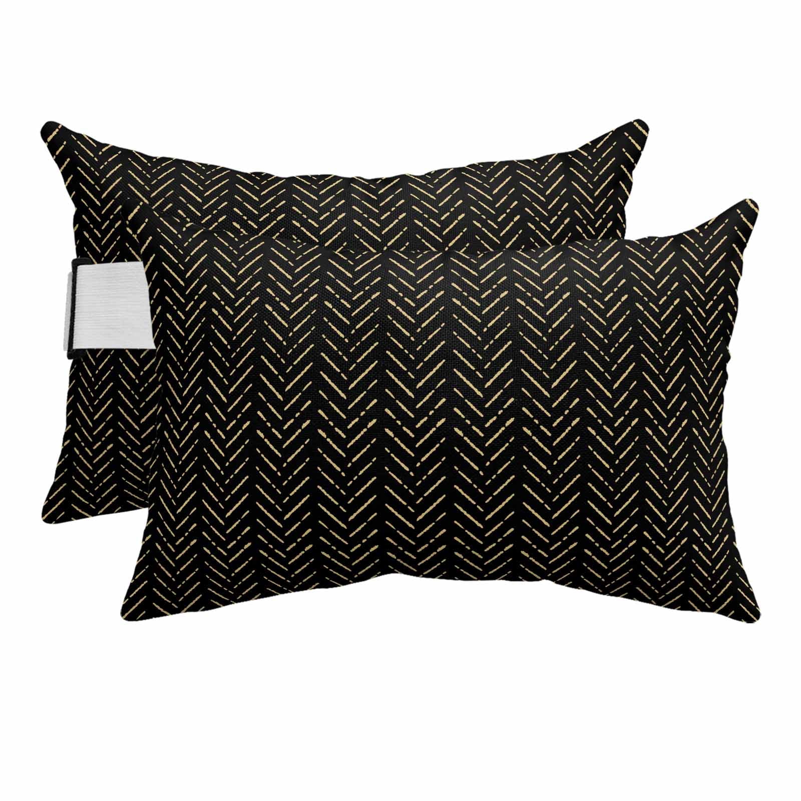 Outdoor Lumbar Pillows with Strap & Insert Black Stripes Recliner Head ...