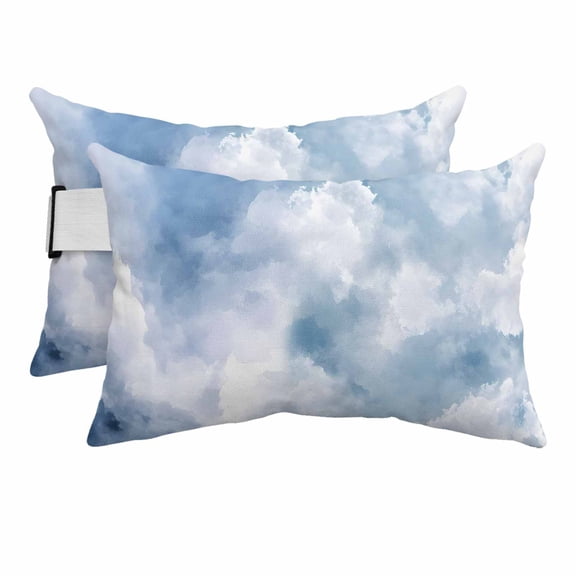 Outdoor Lumbar Pillows with Strap & Insert Blue Sky Cloud Recliner Head Pillow Pack of 2 Gradient Color Waterproof Headrest Patio Lounge Chair Pillows for Beach Office Chaise Chair 11x16 Inch